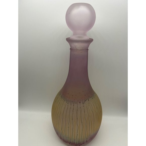 Rueven Art Glass Frosted Decanter with 2 glasses Barware Pastel Drip - Picture 2 of 8